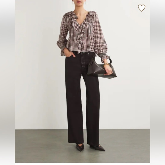 Doen Brown and White Gingham Ruffle Blouse - Picture 2 of 6